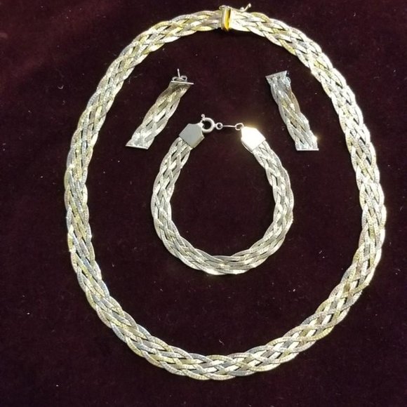 Jewelry Vintage 925italy Tricolor Herringbone Necklace Bracelet And Earrings Poshmark